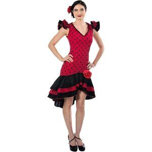 Spook Show Women's Red Polka Dot Spanish Dancy Cosplay Costume Dress - XL